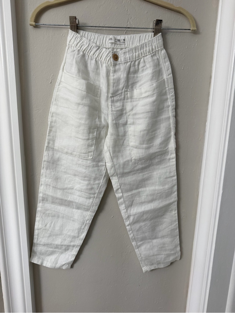 Zara White unisex Kids Casual Linen-Blend Pants